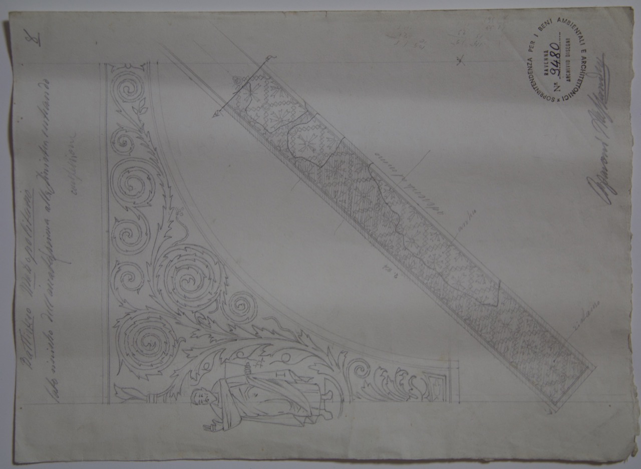 disegno architettonico, Decorazione musiva del lato sinistro dell’arcata prima alla sinistra entrando del Battistero Neoniano di Ravenna di Azzaroni, Alessandro (XIX-XX)