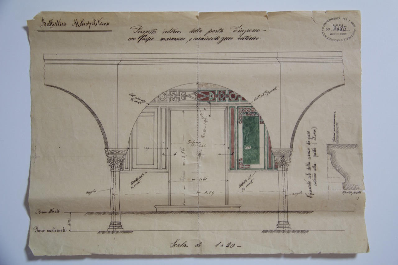 disegno architettonico, Prospetto interno della porta d’ingresso del Battistero Neoniano di Ravenna di Anonimo italiano (XIX-XX)