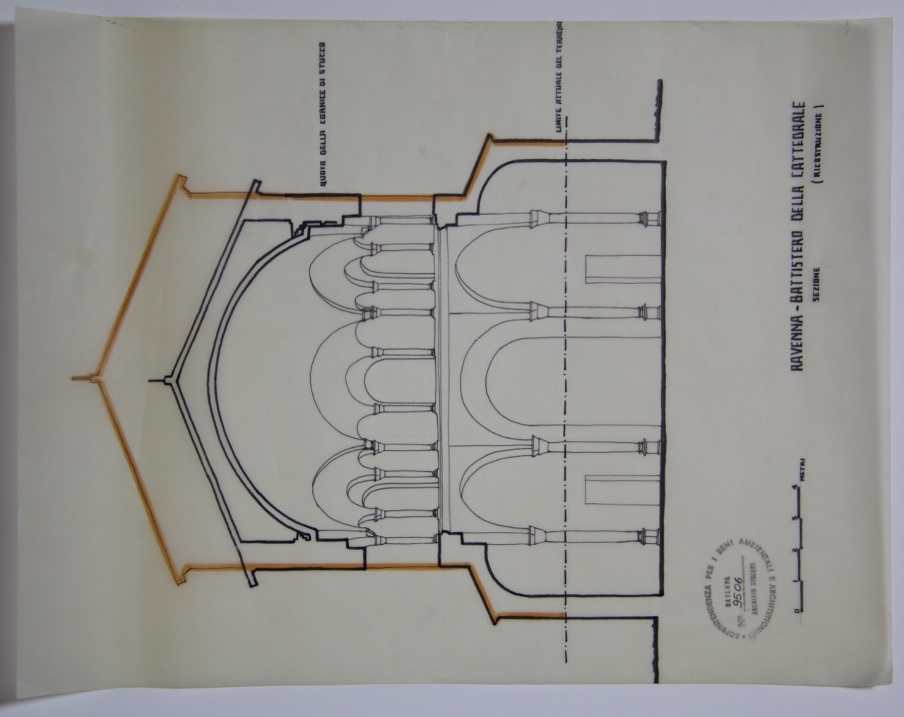 disegno architettonico, Sezione del Battistero Neoniano di Ravenna di Anonimo italiano (XIX-XX)