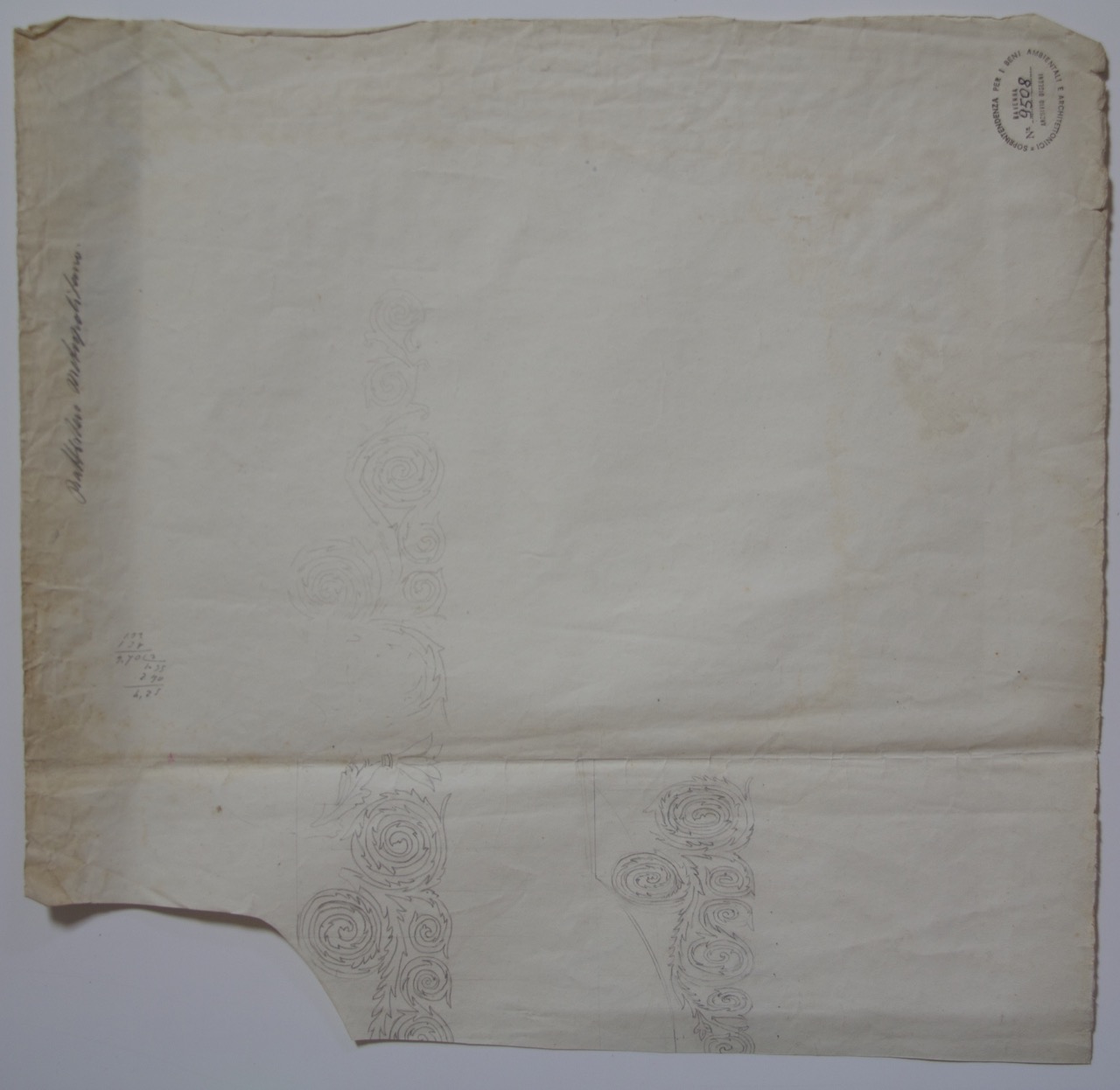 disegno architettonico, Schizzi di decorazione musiva a volute del Battistero Neoniano di Ravenna di Anonimo italiano (XIX-XX)