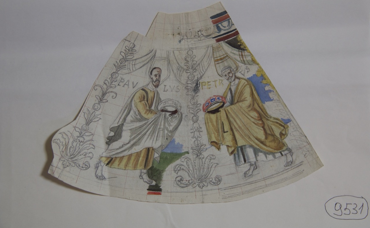 disegno architettonico, Apostoli Paolo e Pietro della cupola del Battistero Neoniano di Ravenna di Anonimo italiano (XIX-XX)