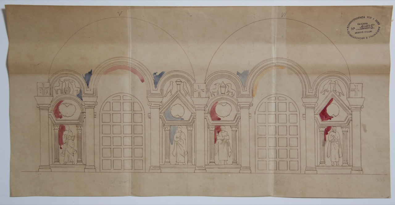 disegno architettonico, Zona degli stucchi all’altezza delle finestre del Battistero Neoniano di Ravenna di Anonimo italiano (XIX-XX)