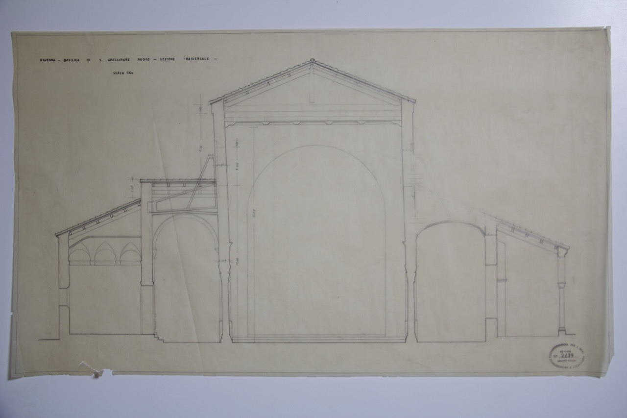 disegno architettonico, Sezione trasversale della Basilica di Sant'Apollinare Nuovo di Ravenna di Anonimo italiano (XIX-XX)