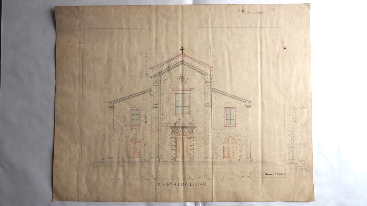Prospetto della basilica di San Francesco di Ravenna (disegno architettonico) - ambito italiano (primo quarto XX)
