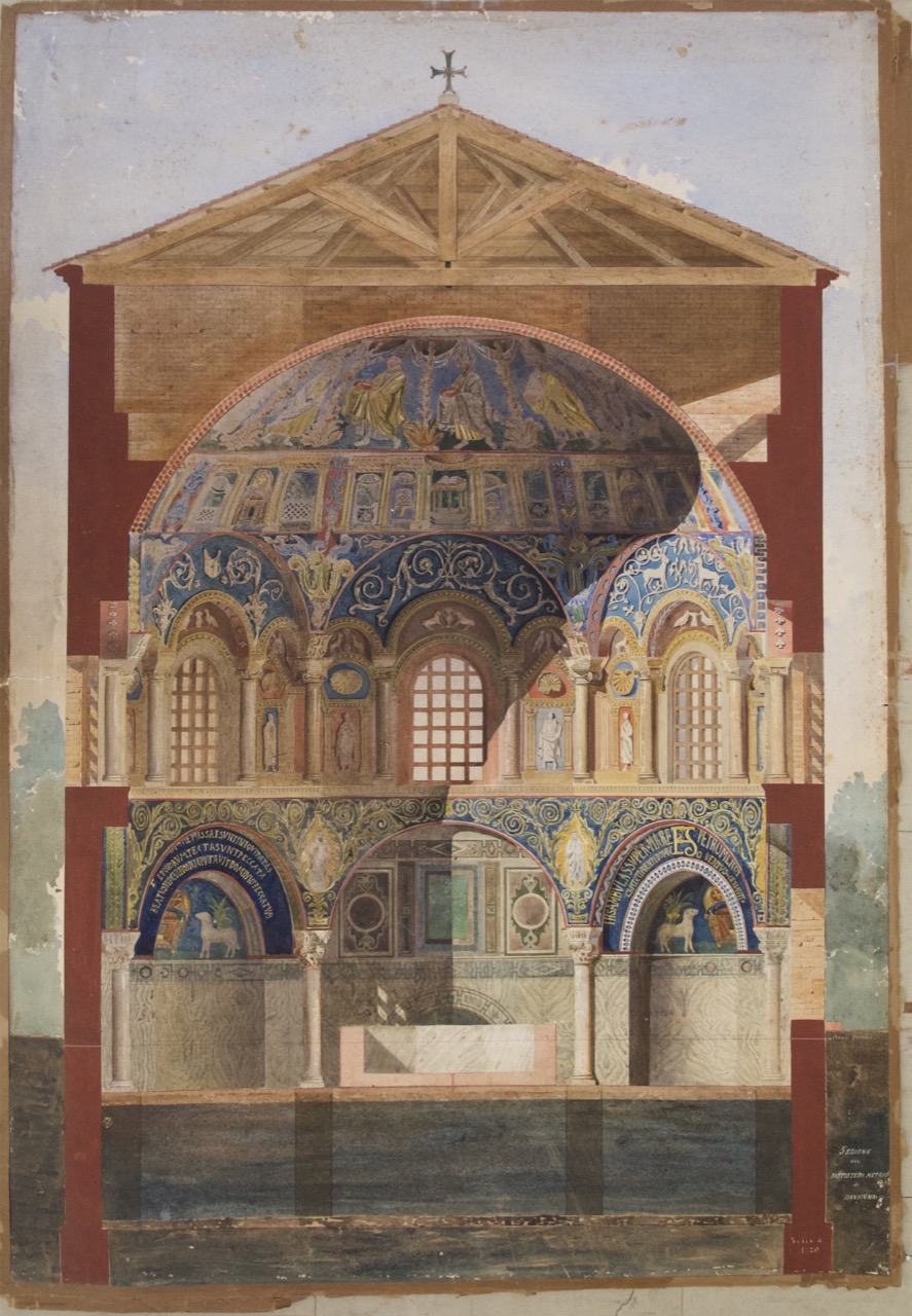 Sezione del Battistero Neoniano di Ravenna (disegno architettonico) - ambito italiano (XIX-XX)