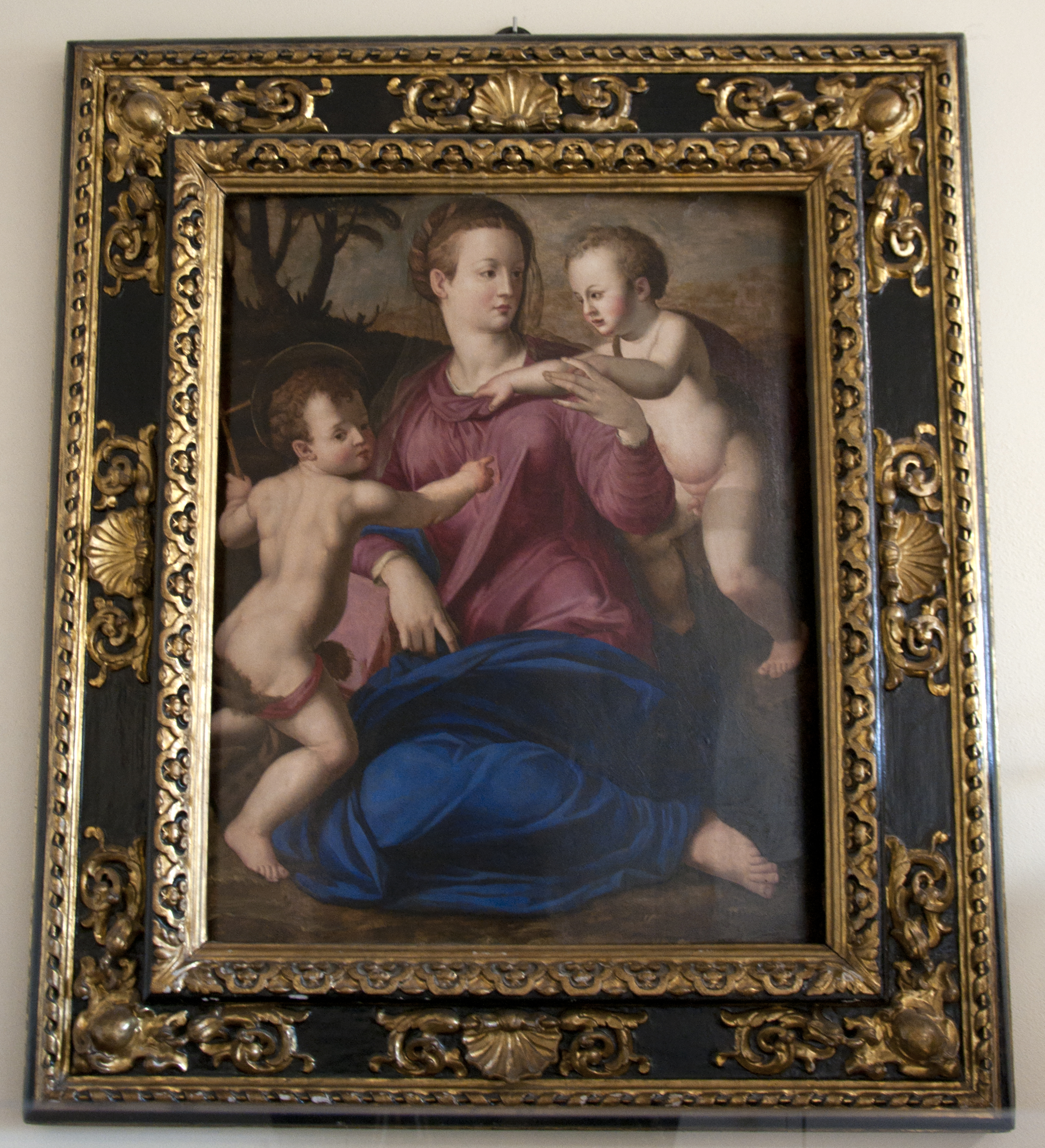 Madonna con Bambino e San Giovannino (dipinto) di Agnolo di Cosimo detto Bronzino (cerchia) (secondo quarto XVI)