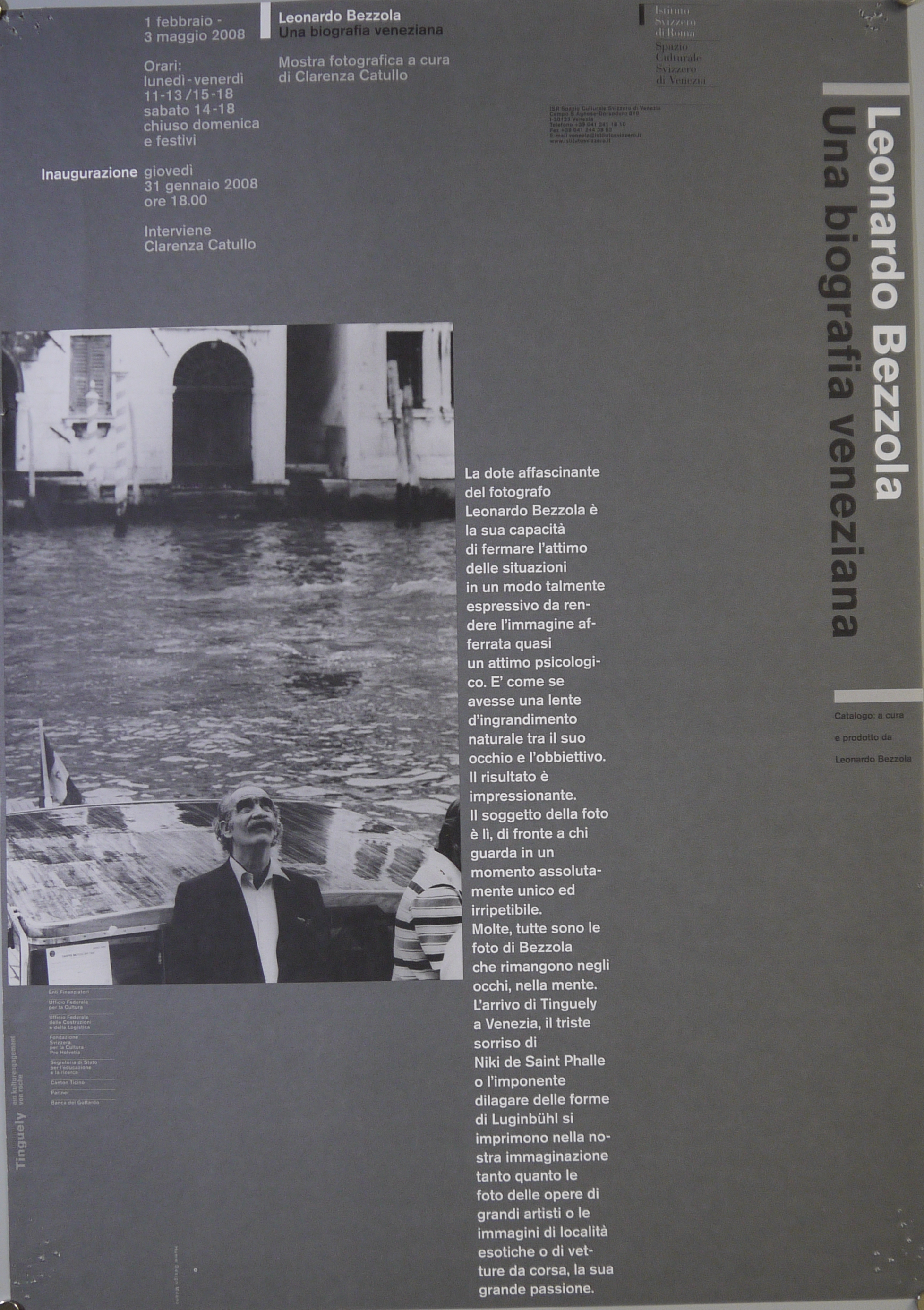Ritratto fotografico di Leonardo Bezzola in taxi a Venezia sul Canal Grande (manifesto) di Humm Design - ambito svizzero (inizio XXI)