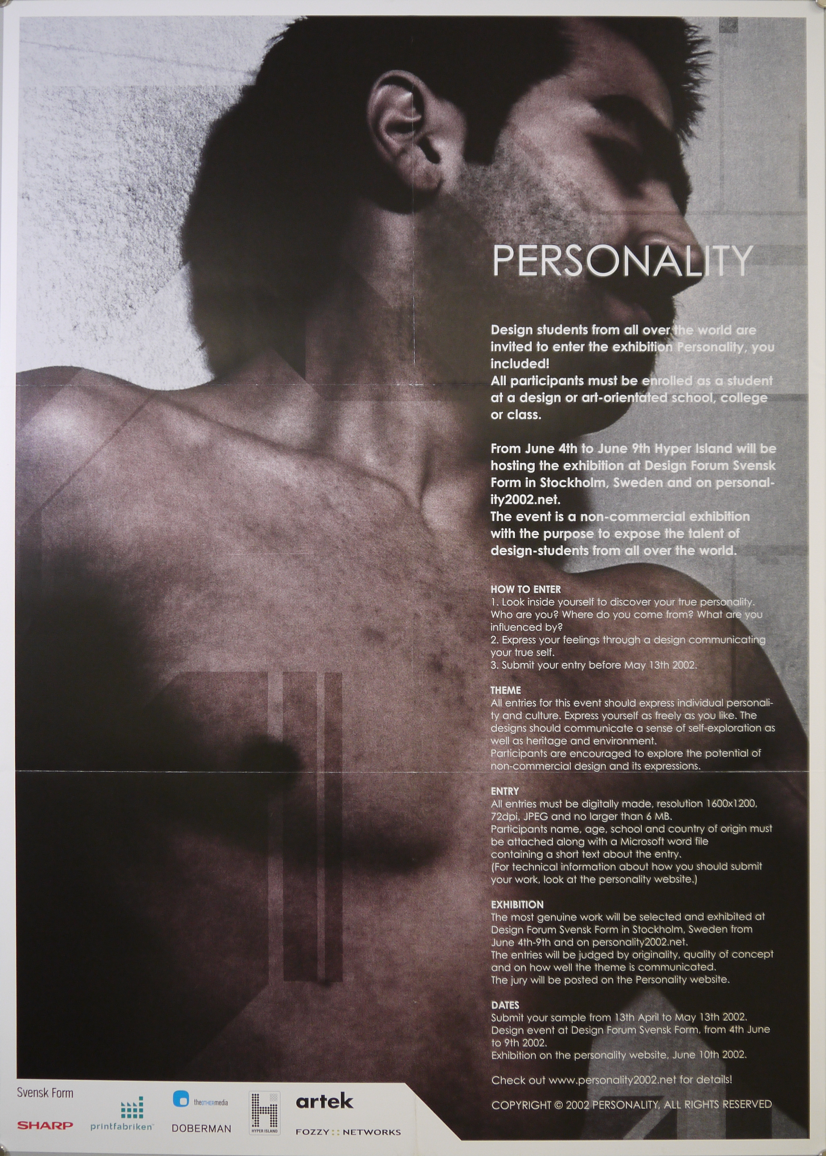 Ritratto fotografico b/n di giovane uomo a torso nudo (manifesto) - ambito svedese (inizio XXI)