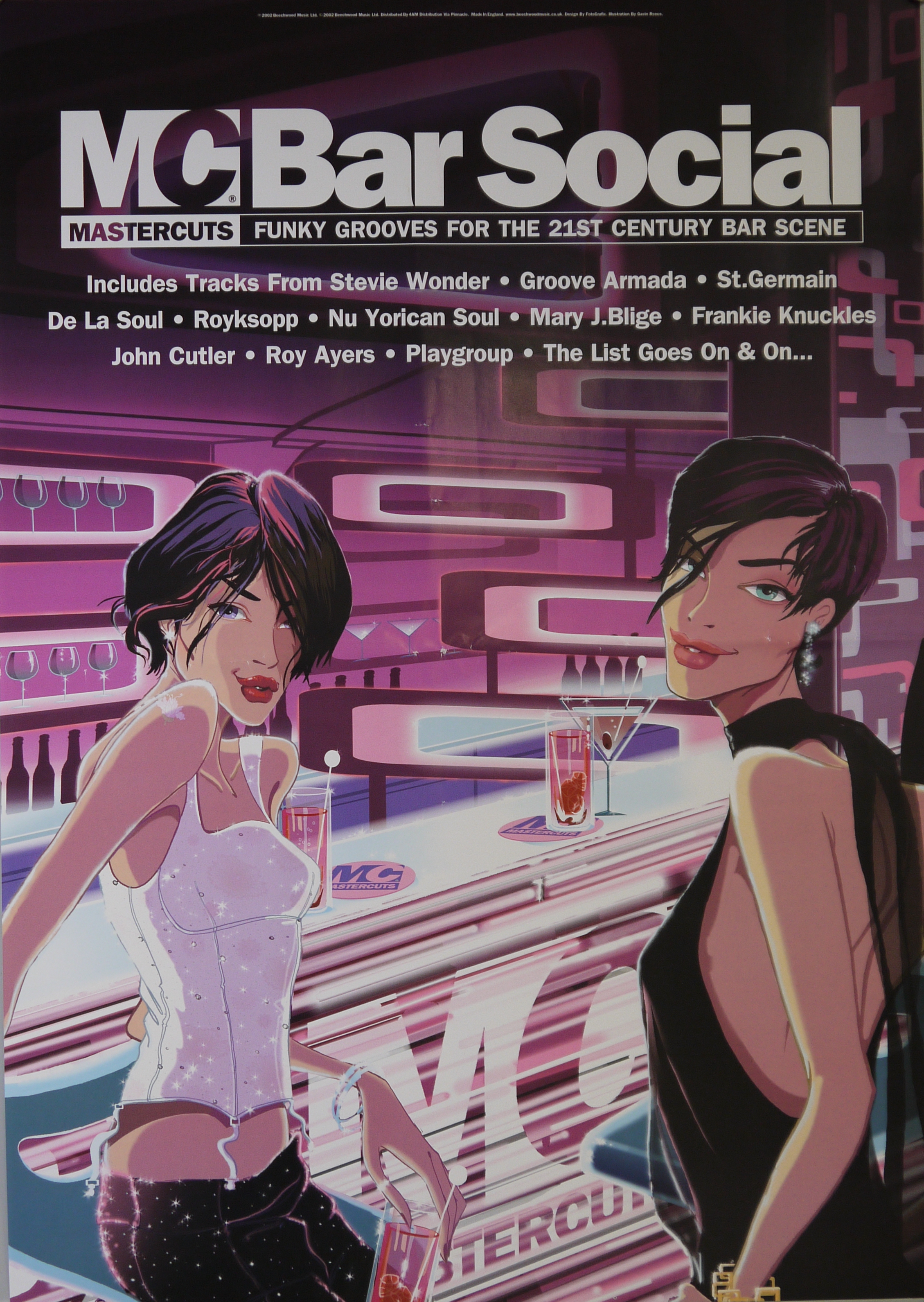 Due ragazze in abiti sexy al bancone di un locale nottuno (manifesto) di Gavin Reece - ambito inglese (inizio XXI)