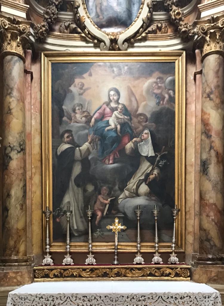 Madonna del Rosario con San Domenico e devoti (dipinto, elemento d'insieme) di Aleri Angelo - ambito italiano (sec. XVII)