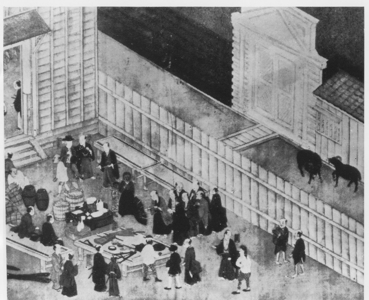 scena di mercato (dipinto) - ambito giapponese (XIX d.C)