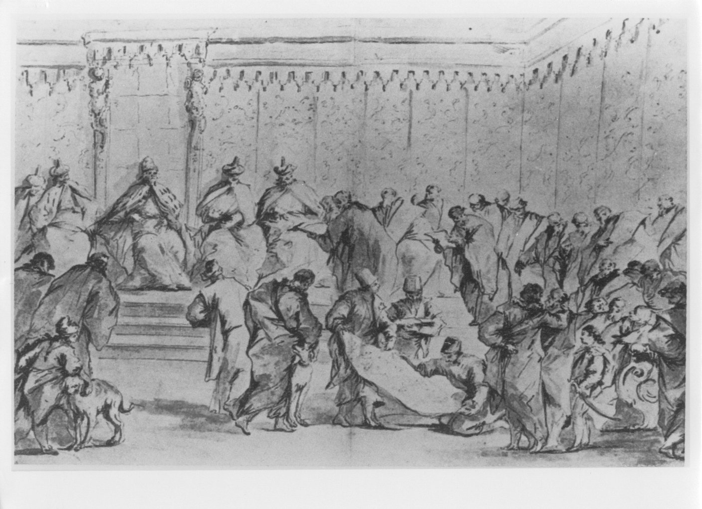Il doge Pasquale Cicogna riceve gli ambasciatori persiani in Collegio, Fasti veneziani (disegno) di Giovanni Antonio Guardi (XVIII)