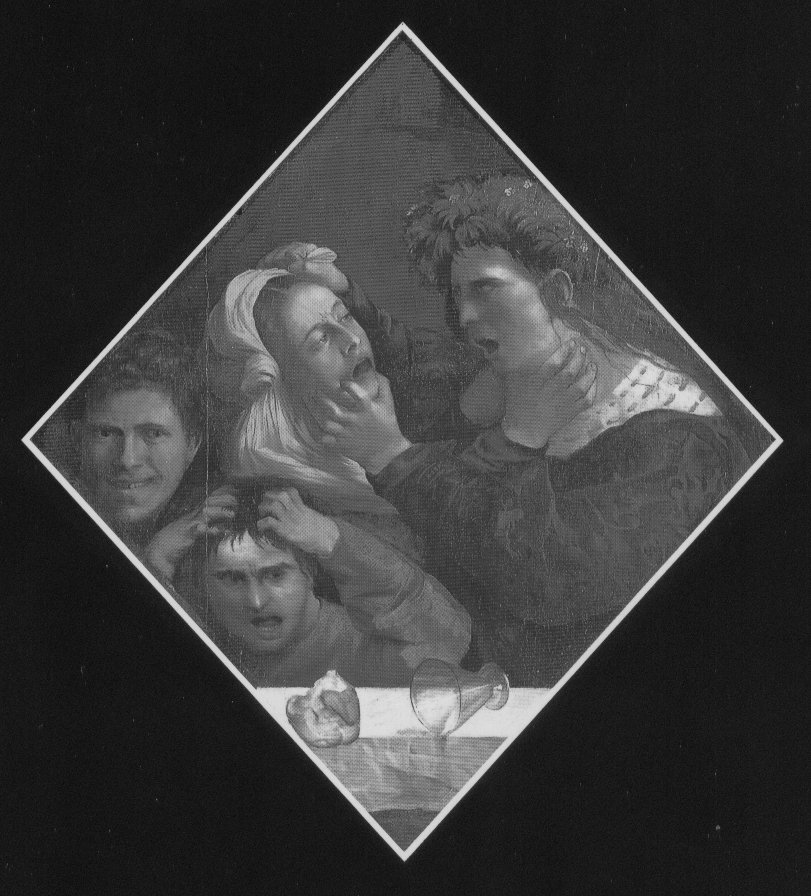 Scena allegorica, La zuffa, Riso, ira e pianto (dipinto) di Luteri Giovanni detto Dossi Dosso (XVI)