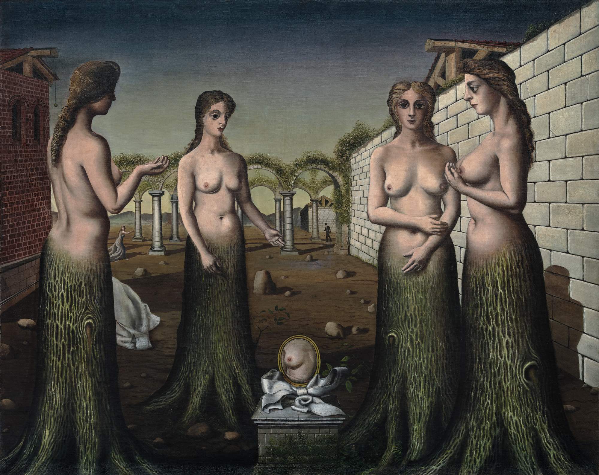 La nascita del giorno (La Naissance du jour), paesaggio con figure (dipinto) di Delvaux Paul (secondo quarto XX)