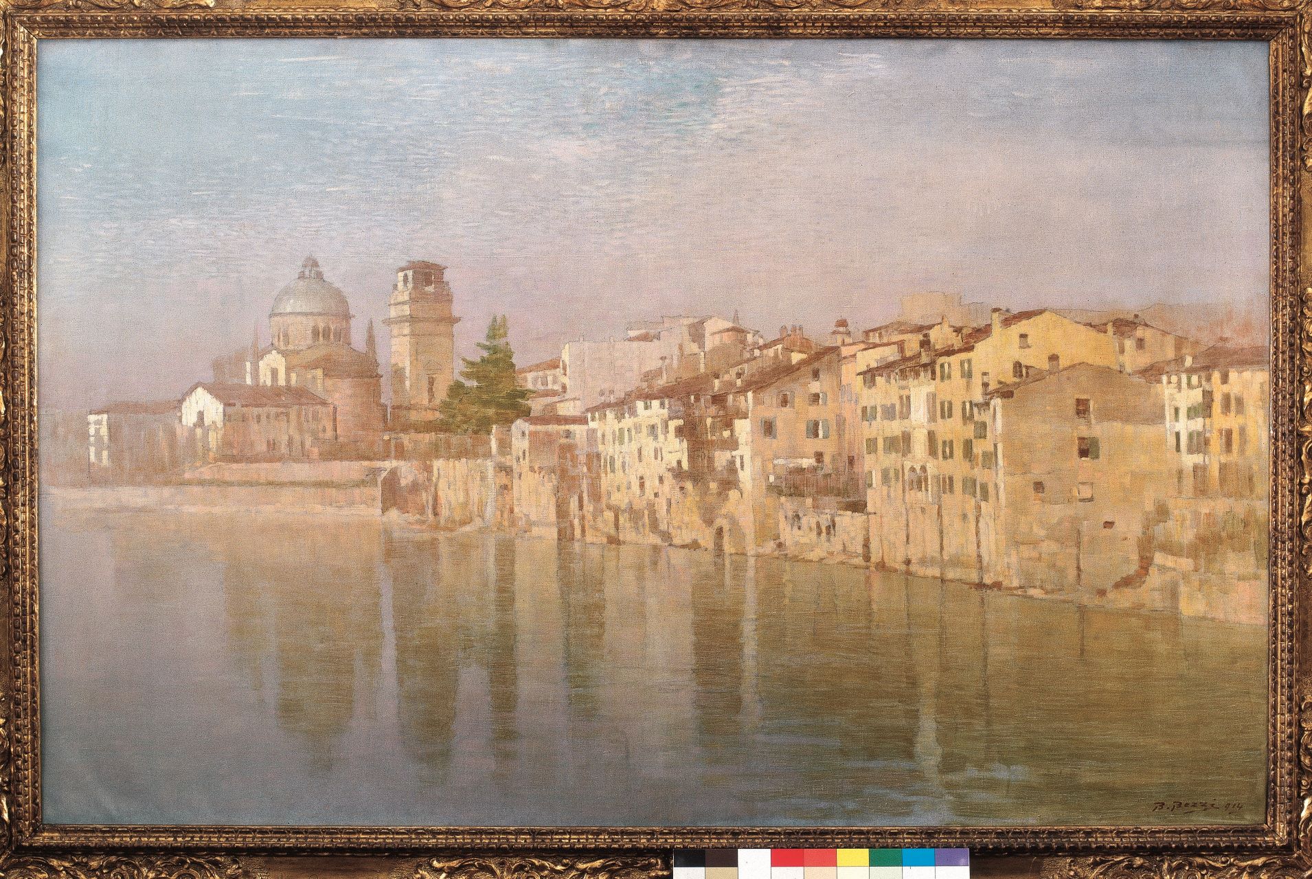 Case sull'Adige a Verona, veduta di città (dipinto, opera isolata) di Bezzi Bartolomeo (XX)