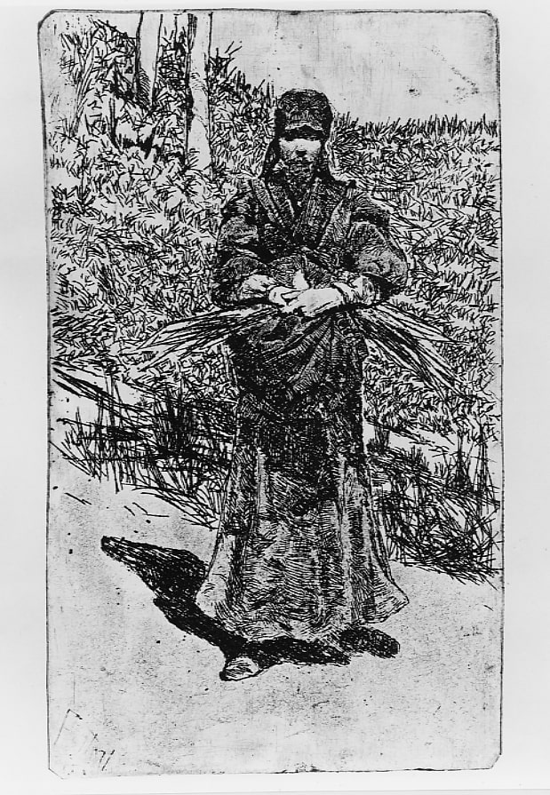 Erbaiola, figura femminile a lavoro (stampa) di Fattori Giovanni (attribuito) (XIX/XX)