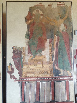 storie della vita di Cristo, Parusia, Madonna della Misericordia, Madonna con Bambino in trono con San Francesco e Santa Chiara (dipinto, complesso decorativo) di Maestro delle Palazze (attribuito) (fine sec. XIII)