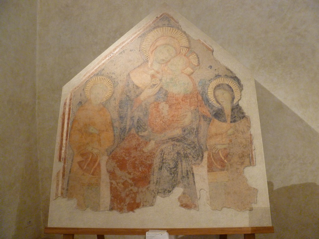Madonna con Bambino in trono con San Francesco e Santa Chiara (dipinto, frammento) di Maestro delle Palazze (attribuito) (fine sec. XIII)