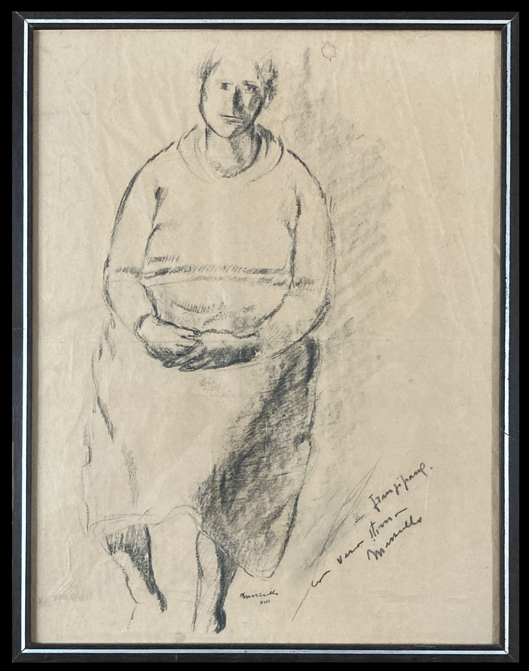Donna pensante, figura di donna sedura (disegno, opera isolata) di Mazzullo Giuseppe - ambito Italia centro-meridionale (prima metà XX)