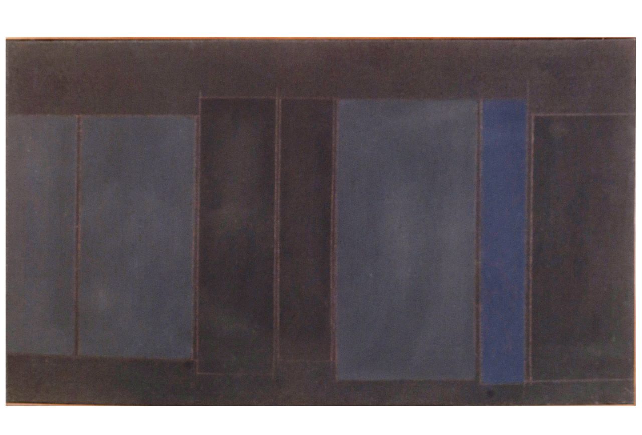 Nero con blu, composizione geometrica (opera bidimensionale) di Scialoja Toti (Sec. XX)