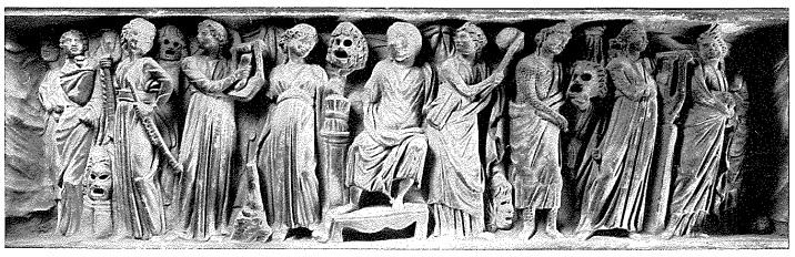 sarcofago con muse e defunto (sarcofago/ a lenos, fronte) (metà SECOLI/ III)
