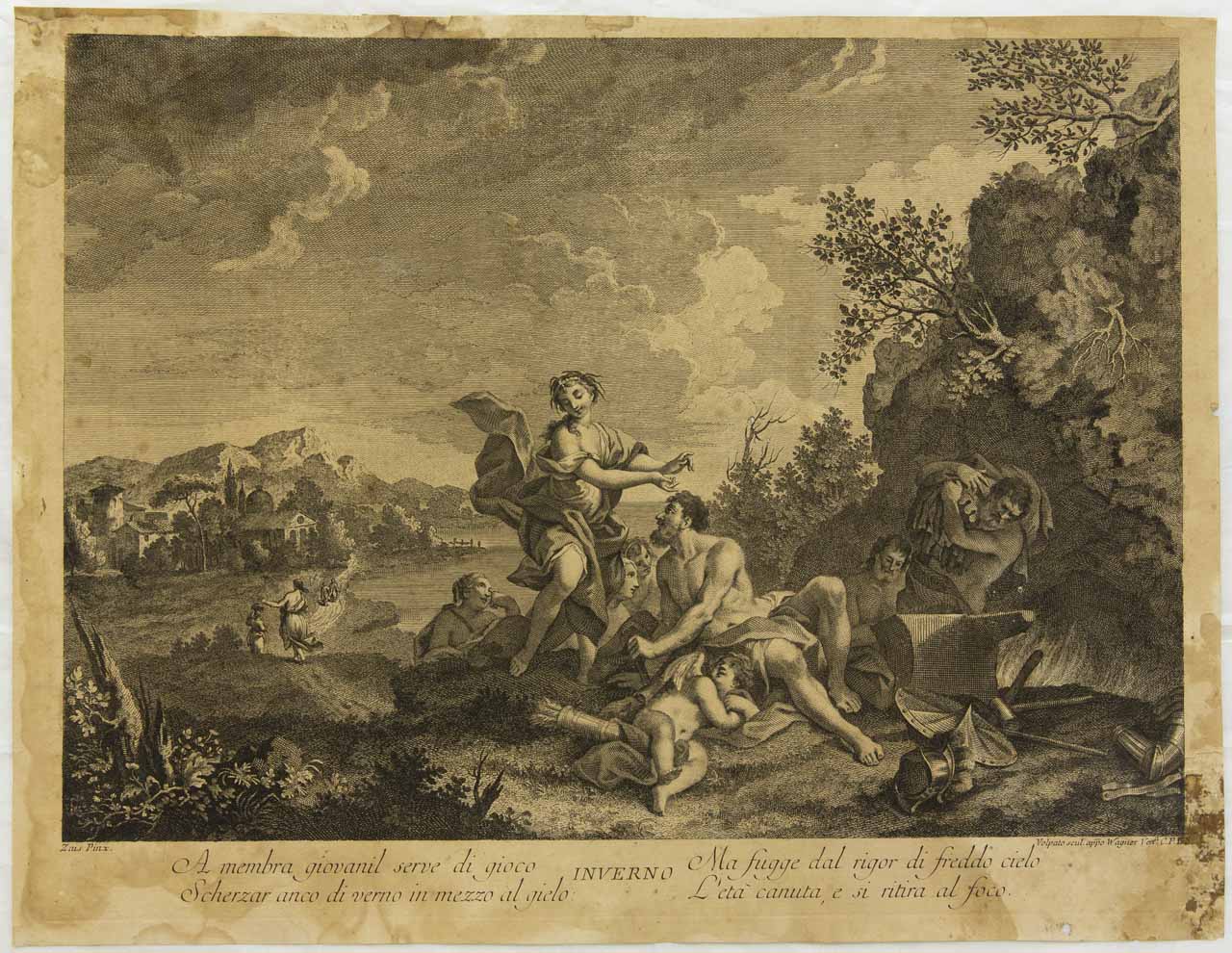 Allegoria dell'Inverno (stampa smarginata) di Volpato Giovanni, Zais Giuseppe - ambito veneziano (sec. XVIII)