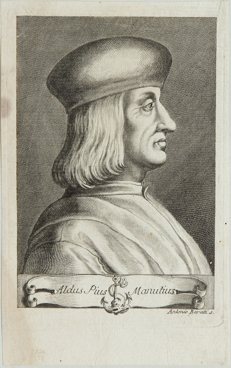 Ritratto di Aldo Pio Manuzio (stampa smarginata) di Baratti Antonio - ambito veneziano (sec. XVIII)