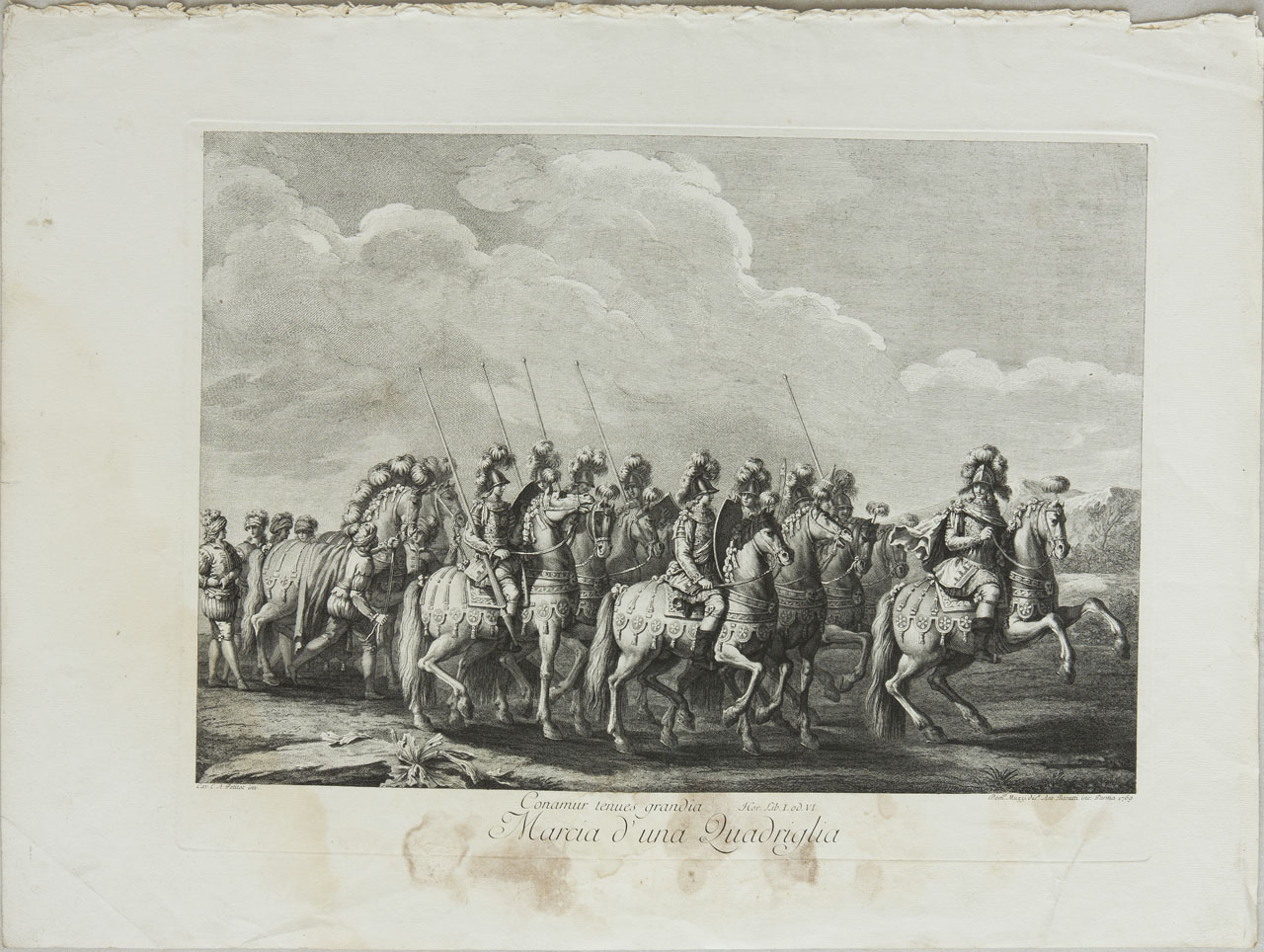 Corteo di cavalieri (stampa) di Baratti Antonio, Muzzi Domenico, Petitot Ennemond Alexandre - ambito veneziano (sec. XVIII)