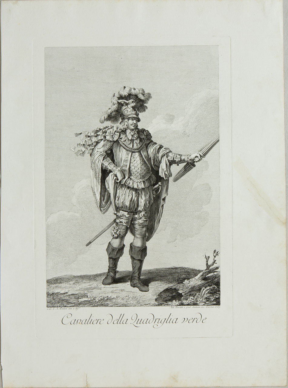 Cavaliere in veste da parata (stampa) di Baratti Antonio, Zuliani Giuliano, Petitot Ennemond Alexandre - ambito veneziano (sec. XVIII)