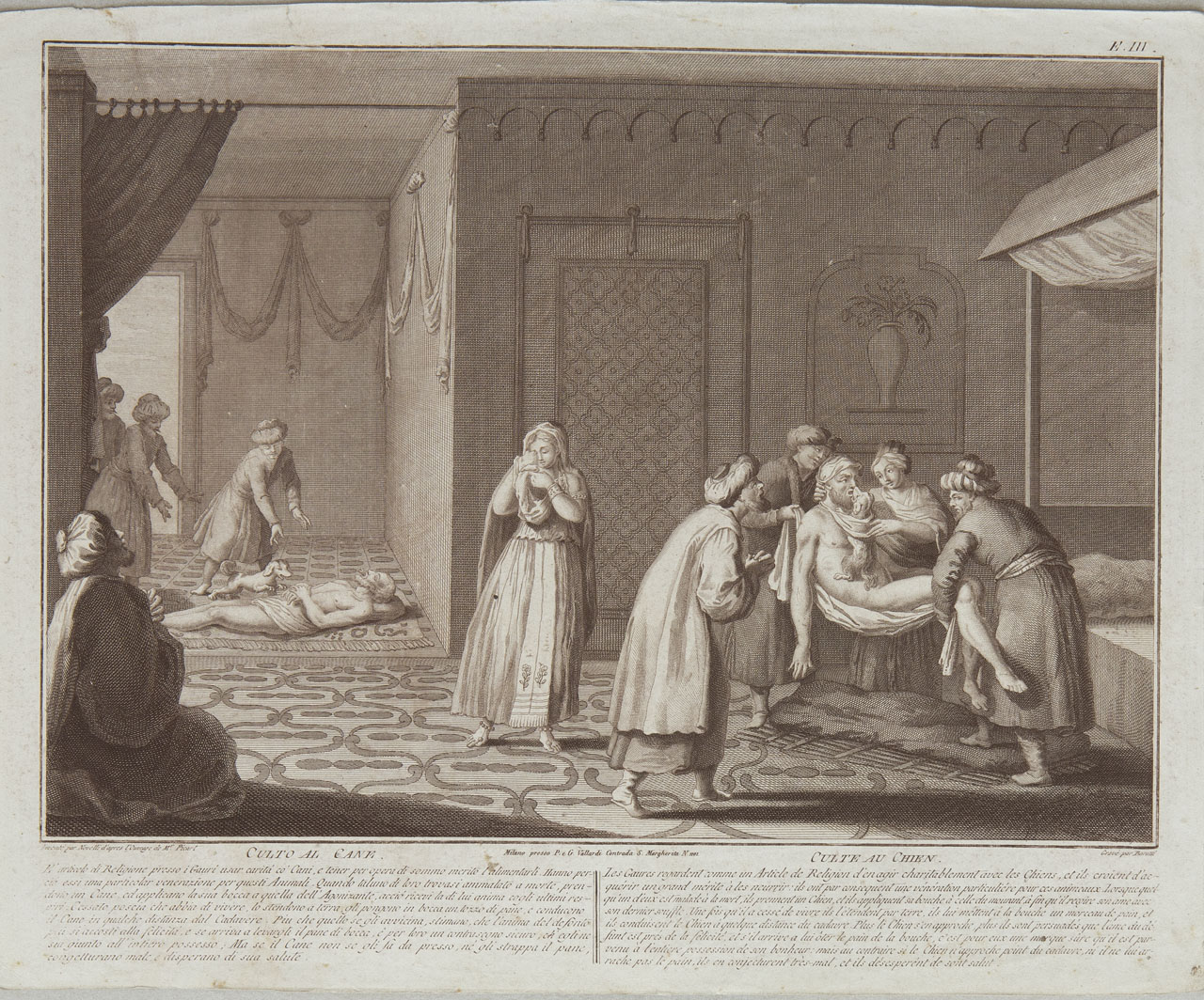 Scena rituale (stampa smarginata, serie) di Baratti Antonio (attribuito), Novelli Pietro Antonio (attribuito) - ambito veneziano (sec. XVIII)
