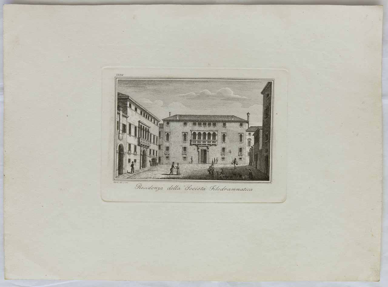 Veduta del palazzo della Filodrammatica in Treviso (stampa) di Nani Antonio - ambito bellunese (sec. XIX)