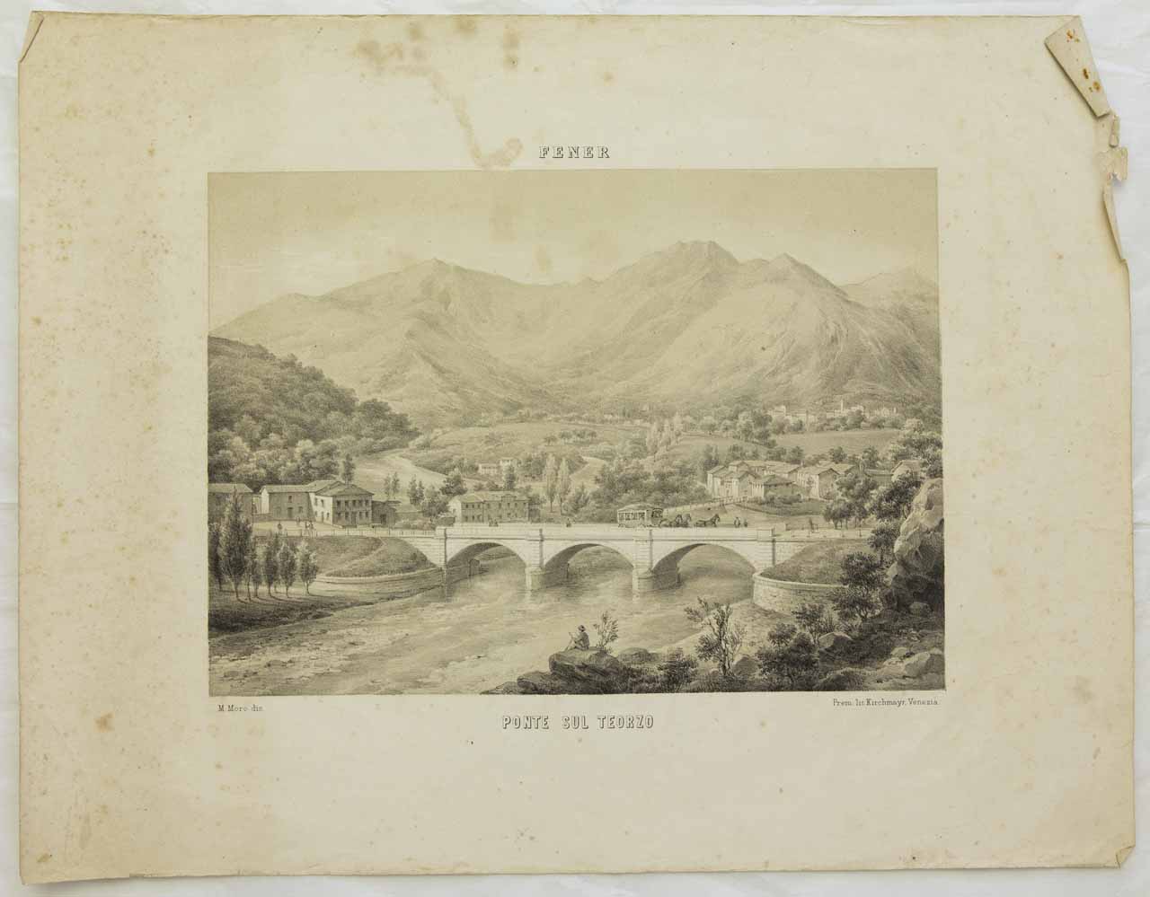 Veduta col ponte Tegorzo nel bellunese (stampa) di Moro Marco - ambito veneto (sec. XIX)