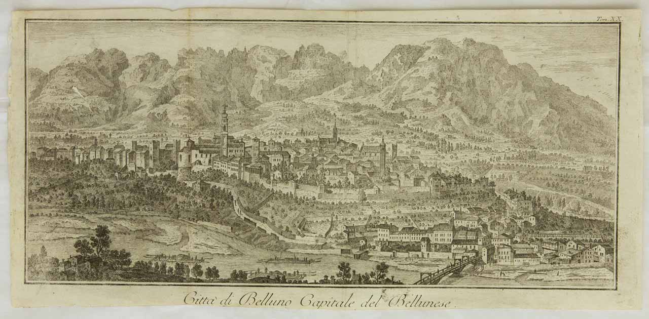 Veduta di Belluno (stampa) - ambito bellunese (sec. XVIII)