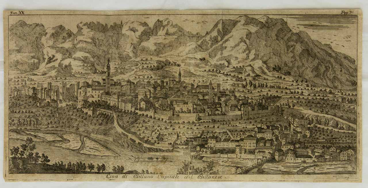 Veduta di Belluno (stampa) - ambito bellunese (sec. XVIII)