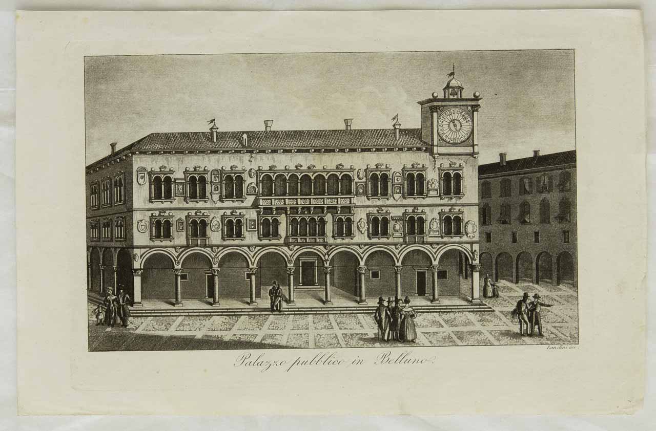 Veduta di Palazzo dei Rettori a Belluno (stampa) di Landini Domenico - ambito lombardo (sec. XIX)