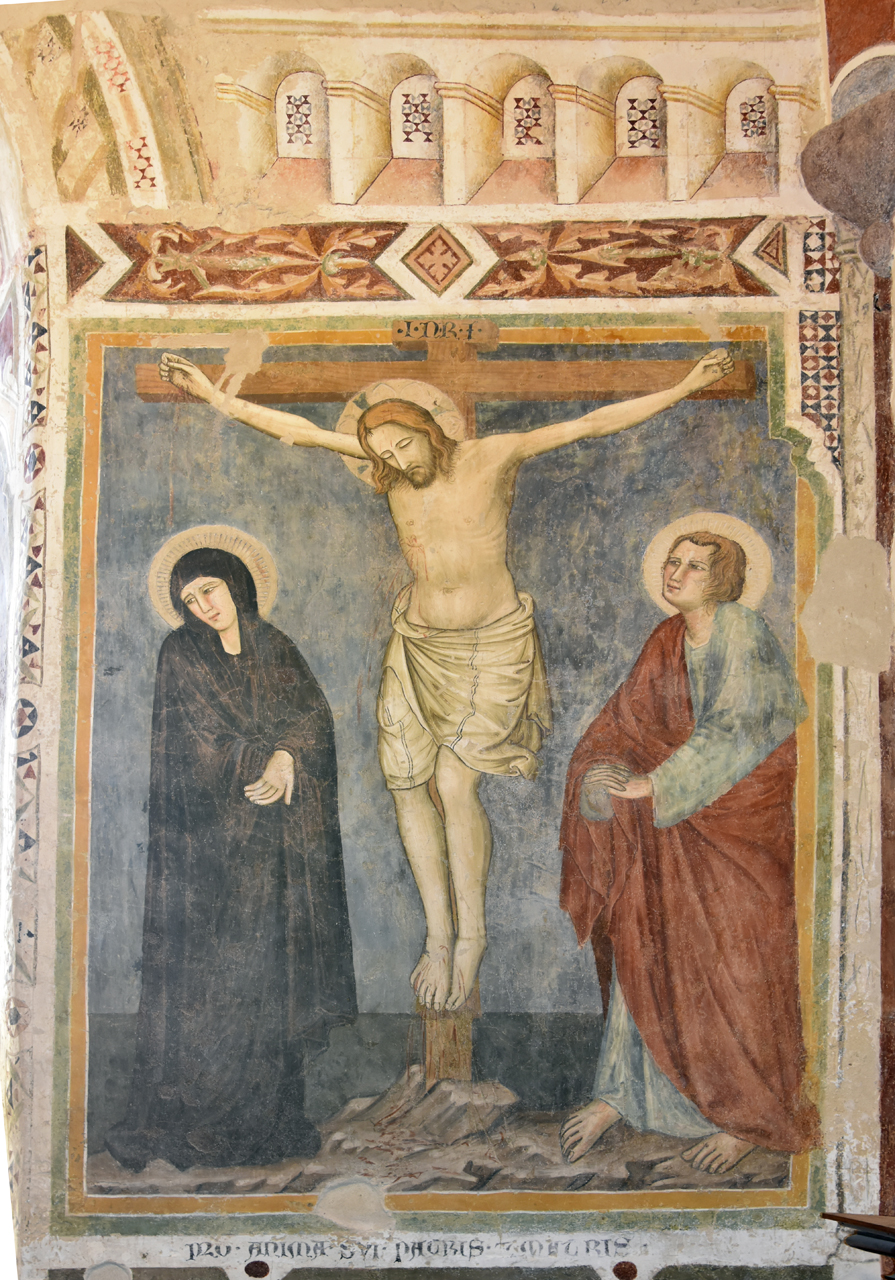 Cristo crocifisso con la Madonna e San Giovanni Evangelista (dipinto, elemento d'insieme) - ambito spoletino (prima metà XIV)