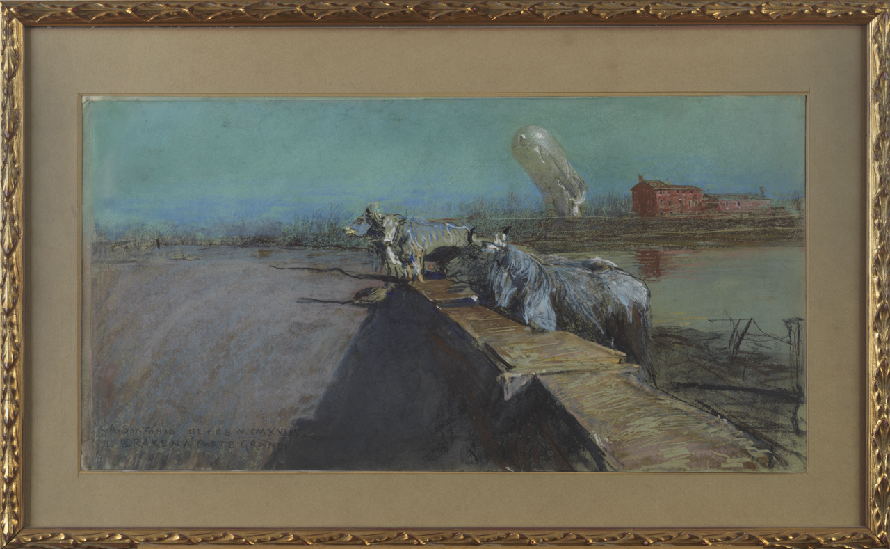 Il Draken a Porte Grandi, paesaggio con bovini (dipinto) di Sartorio Giulio Aristide (sec. XX)
