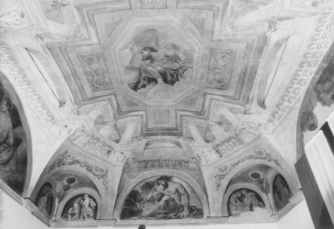 Quadratura architettonica/ motivi decorativi fitomorfi stilizzati/ finti stucchi (dipinto) di Daniel van den Dyck - ambito fiammingo (sec. XVII)