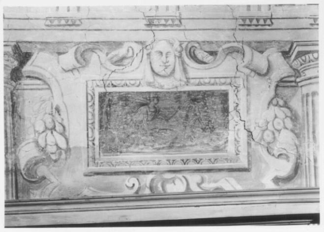 Motivi architettonici a trompe l'oeil / mascherone / festoni / motivi decorativi a cartouche / a ovoli (dipinto) di Caliari Benedetto (attribuito) (sec. XVI)