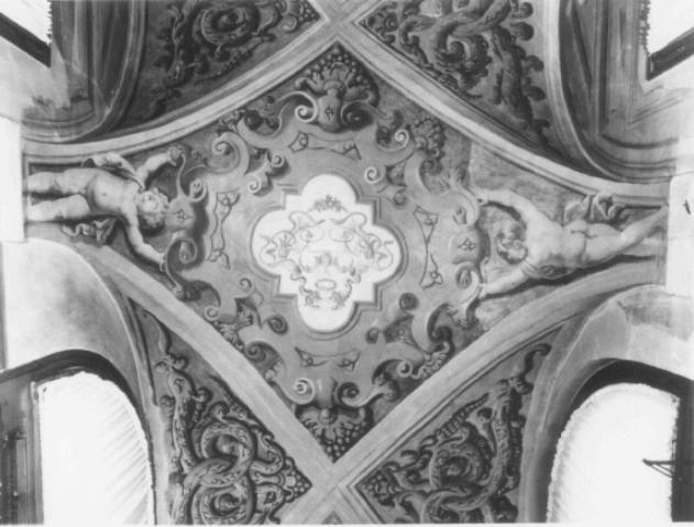 Motivi decorativi a grottesche/ putti/ motivi decorativi fitomorfi stilizzati/ a cartouche (dipinto) di Daniel van den Dyck - ambito fiammingo (sec. XVII)