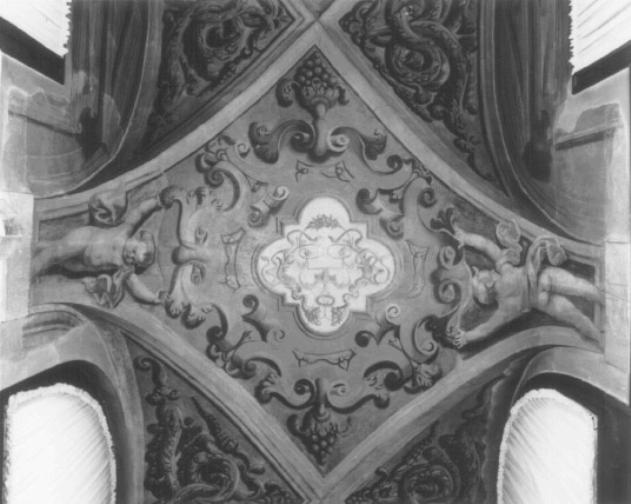 Motivi decorativi a grottesche / putti / motivi decorativi fitomorfi stilizzati / a cartouche (dipinto) di Daniel van den Dyck - ambito fiammingo (sec. XVII)