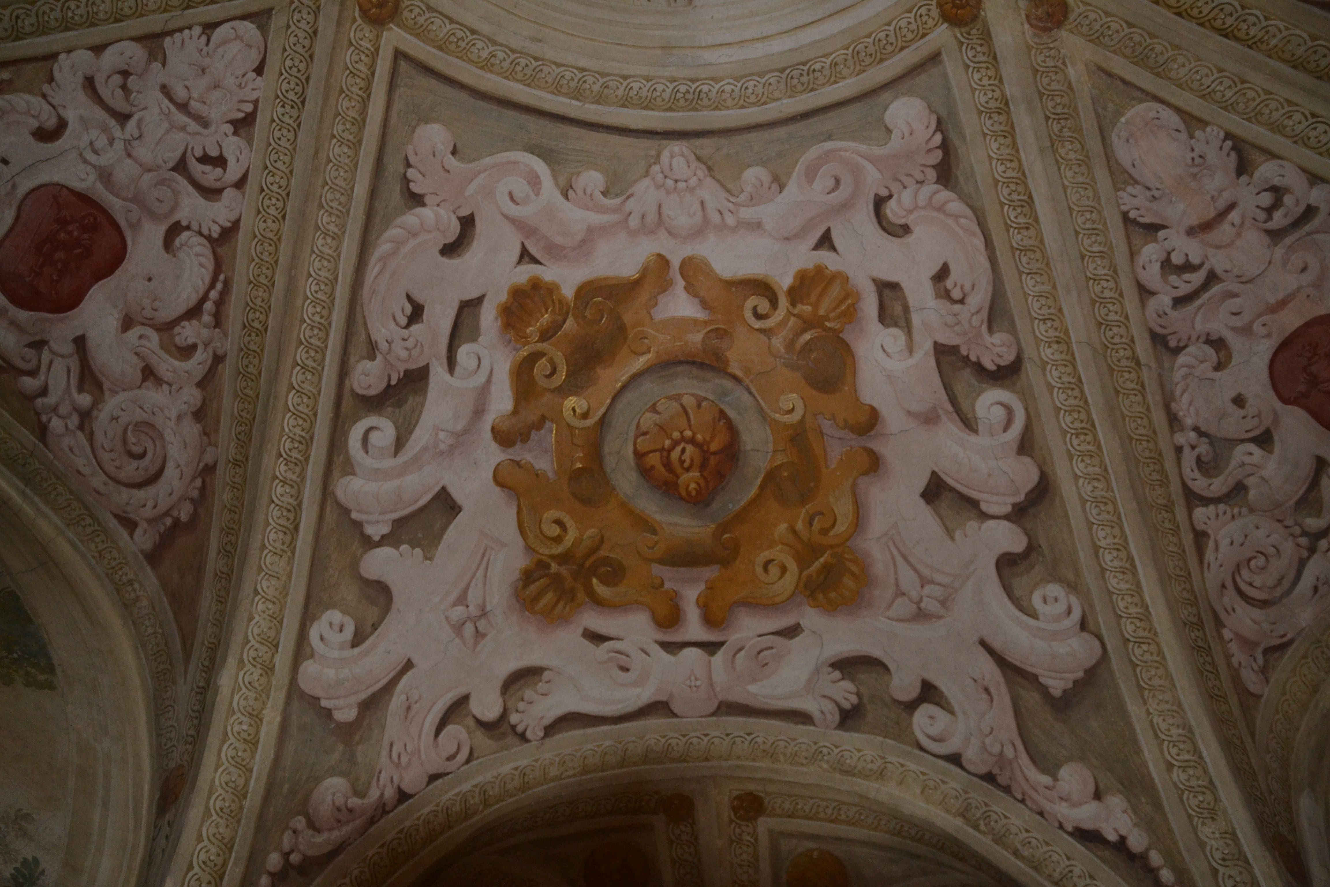 Motivi decorativi a finti stucchi/a volute fitomorfe/a cartouche/a conchiglie/a rosetta/a intreccio (dipinto, serie) di Daniel van den Dyck - ambito fiammingo (sec. XVII)