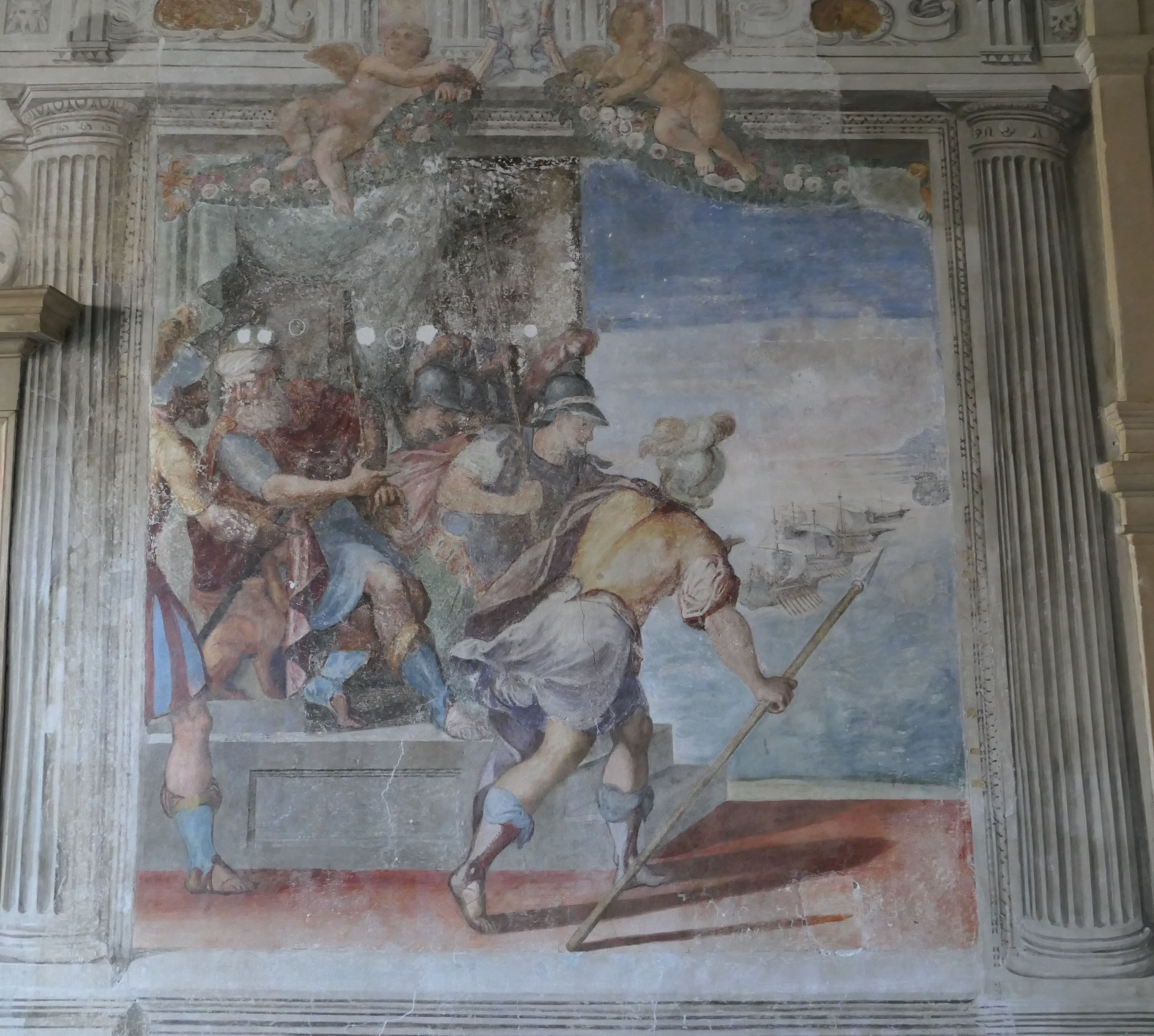 Eeta fa inseguire gli argonauti/ putti alati/ festoni/ mascherone (dipinto) di Caliari Benedetto (attribuito) (sec. XVI)