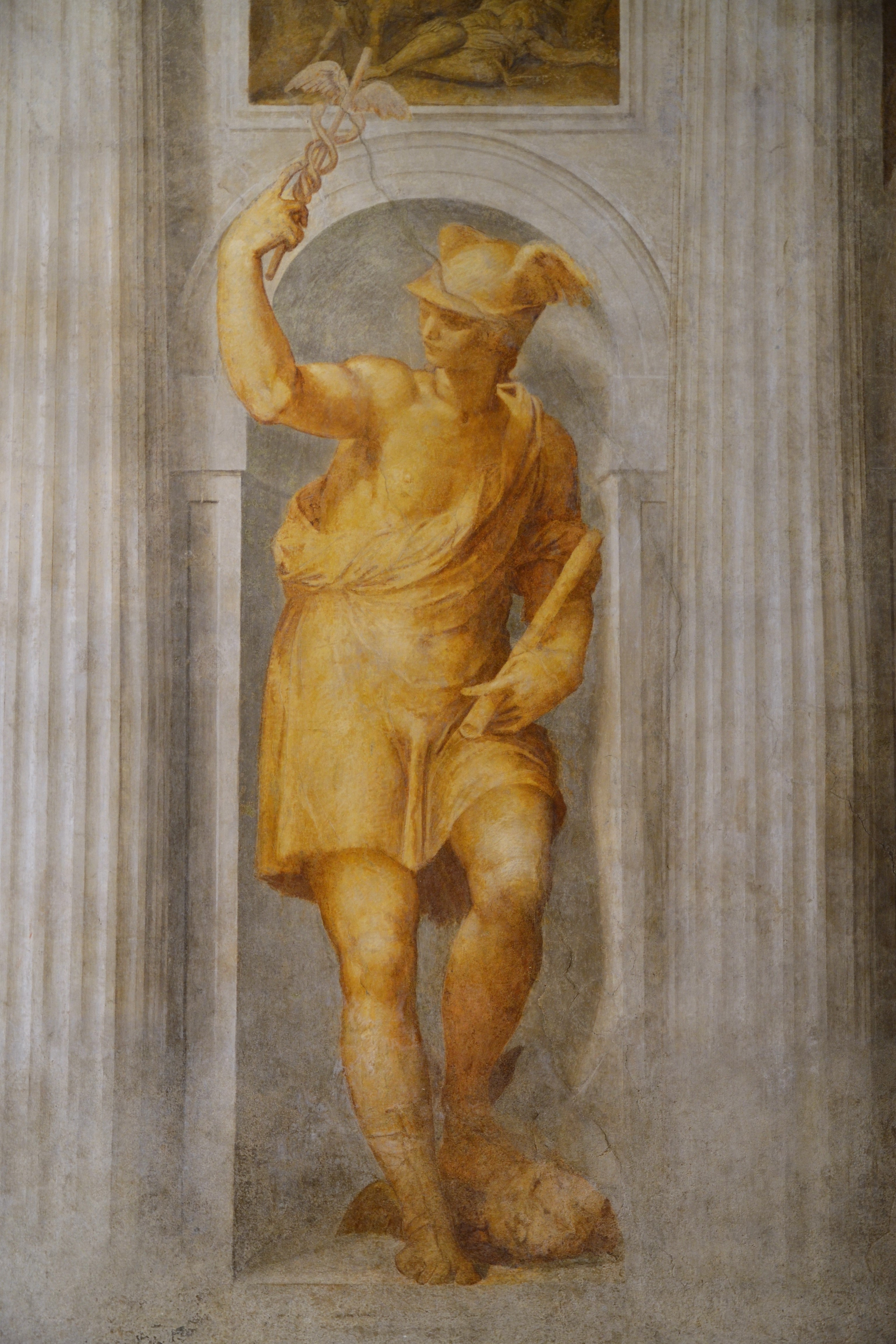 Mercurio/ motivi architettonici a trompe l'oeil (dipinto) di Zelotti Giambattista (sec. XVI)