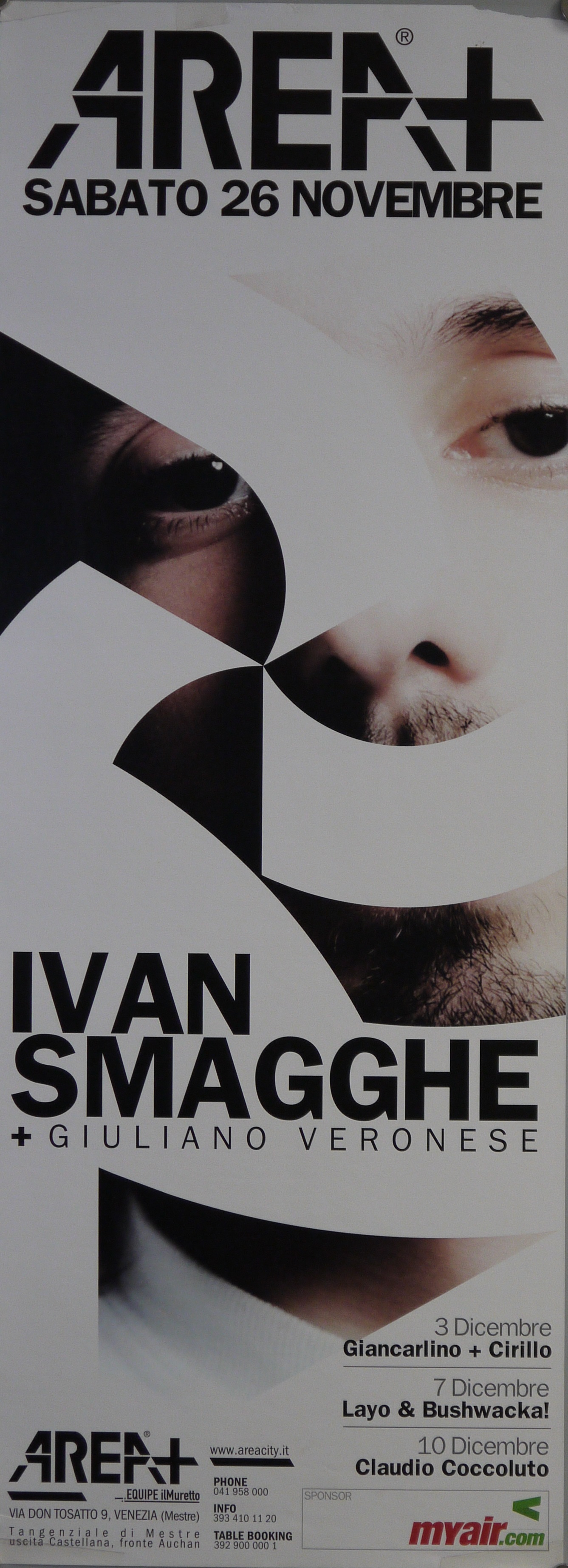ritratto fotografico di Ivan Smagghe con motivo a girandola bianco sograimpresso (locandina) - ambito milanese (inizio XXI)