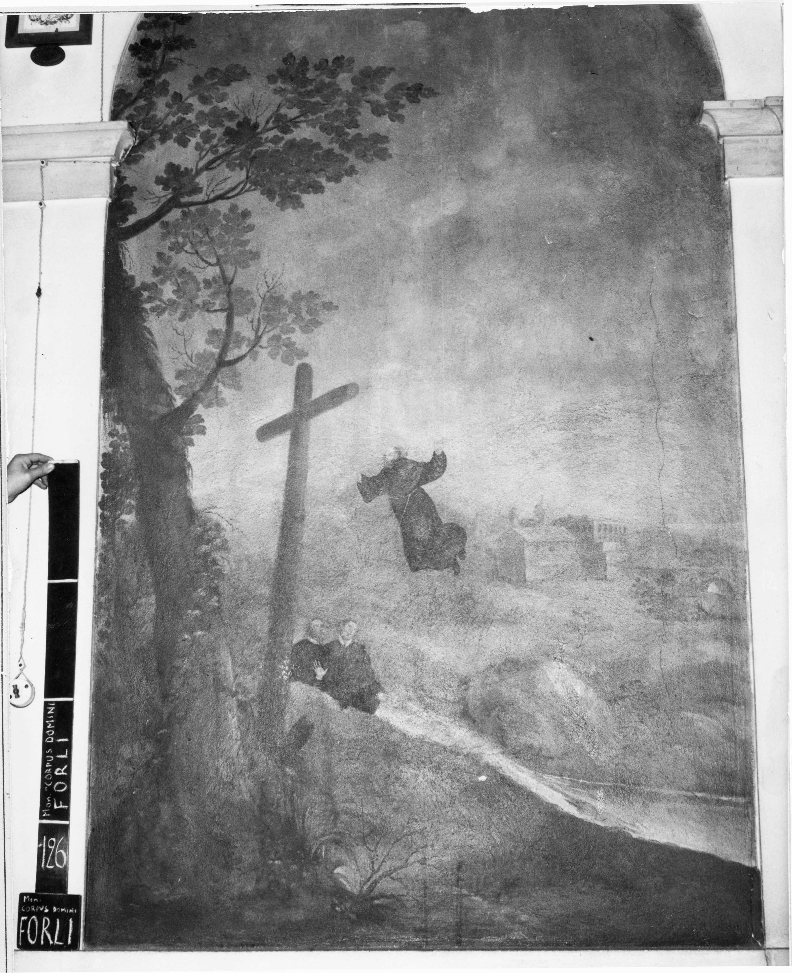 Estasi di San Giuseppe da Copertino davanti a un crocifisso (dipinto murale, elemento d'insieme) - ambito bolognese (ultimo quarto sec. XVIII)