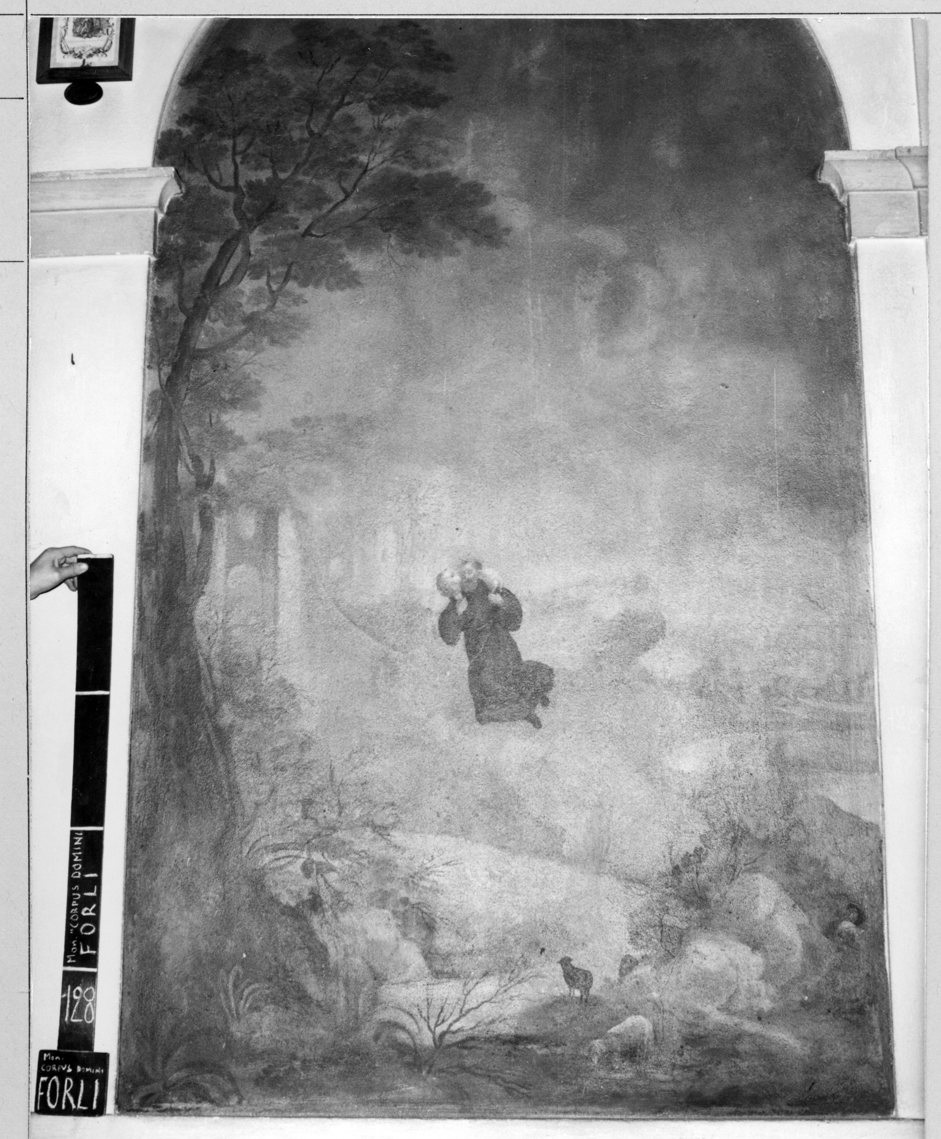 Levitazione di San Giuseppe da Copertino con l'agnello sulle spalle (dipinto murale, elemento d'insieme) - ambito bolognese (ultimo quarto sec. XVIII)