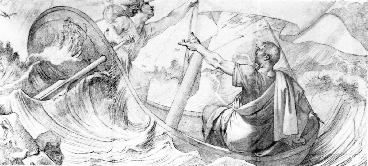Giulio Cesare sul fiume Anio, detto ora Vajussa (disegno) di Bezzuoli Giuseppe (sec. XIX)
