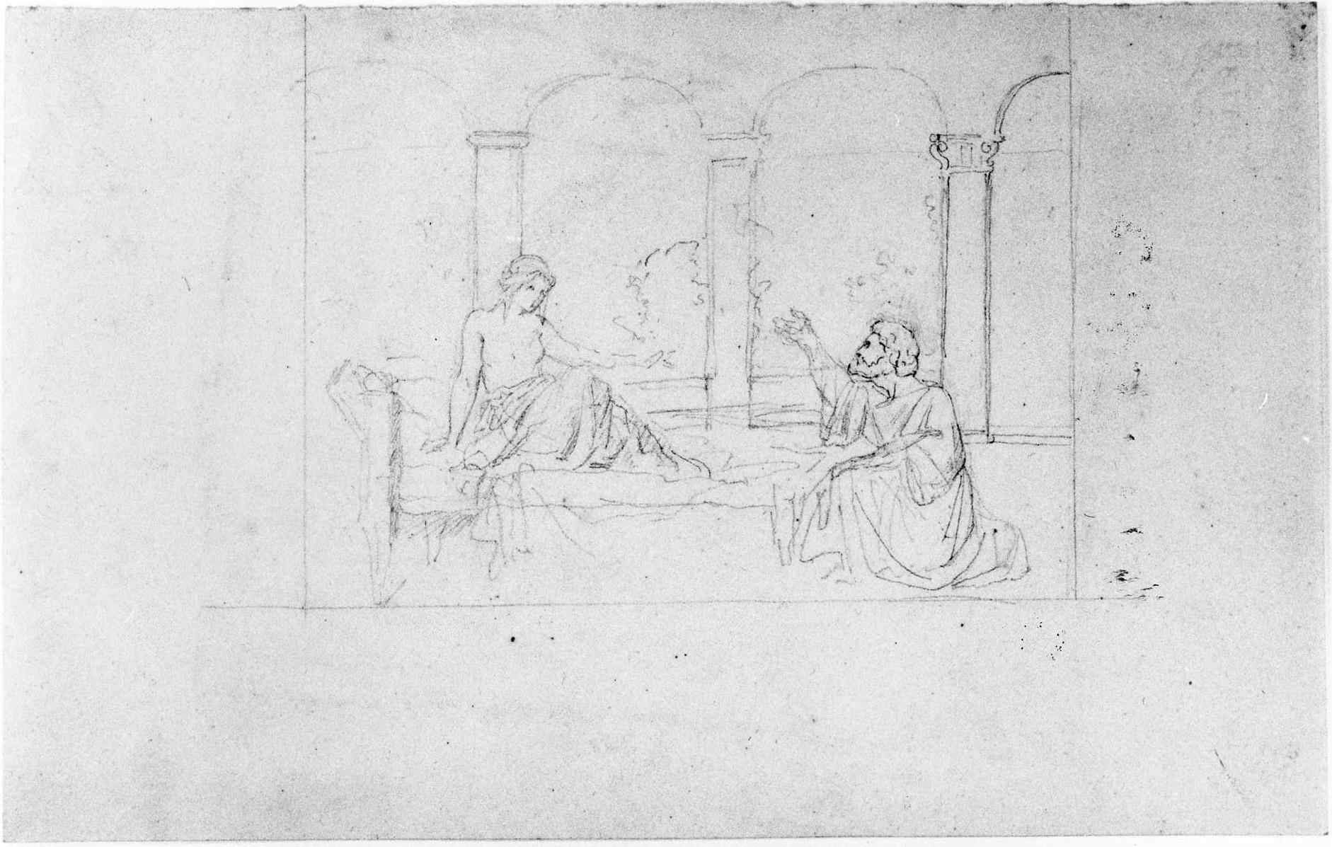 colloquio fra una fanciulla semivestita e un uomo barbuto (disegno) di DuprÃ¨ Giovanni (sec. XIX)