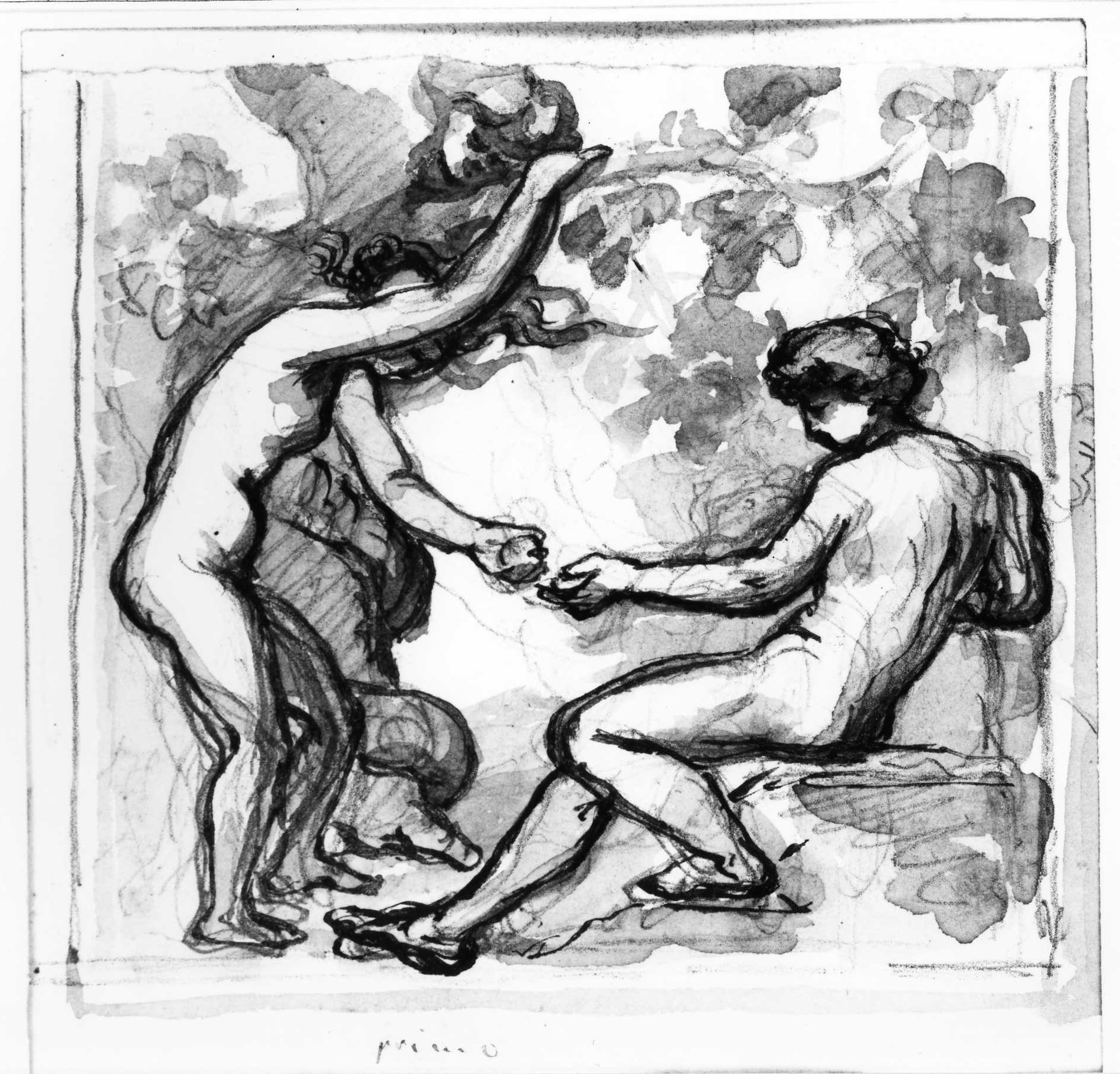 Adamo ed Eva nel paradiso terrestre (disegno preparatorio) di DuprÃ¨ Giovanni (sec. XIX)